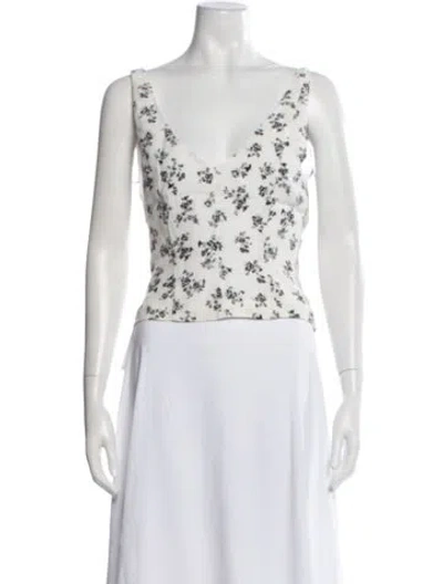 Pre-owned Lpa Floral Print V-neck Top In Black