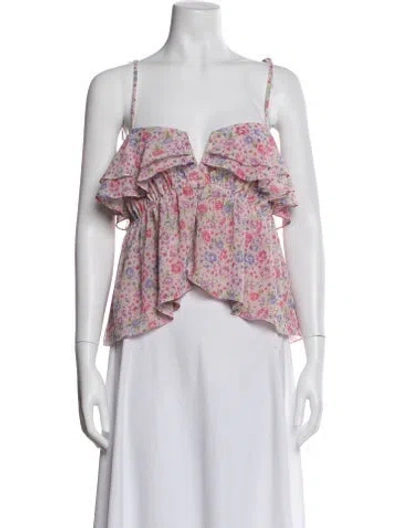 Pre-owned Lpa Floral Print V-neck Top In Multi