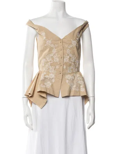 Pre-owned Lpa Floral Print V-neck Top W/ Tags In Neutrals