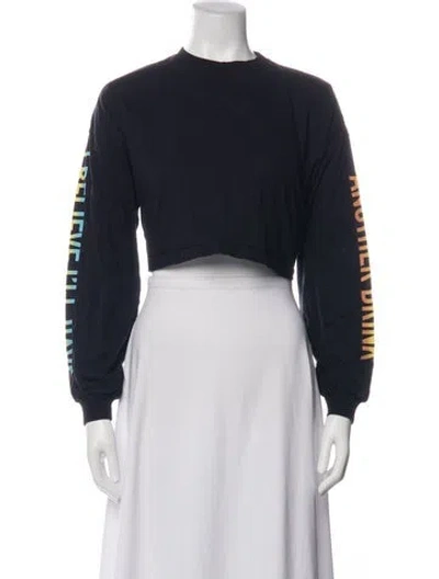 Pre-owned Lpa Graphic Print Crew Neck Crop Top In Black