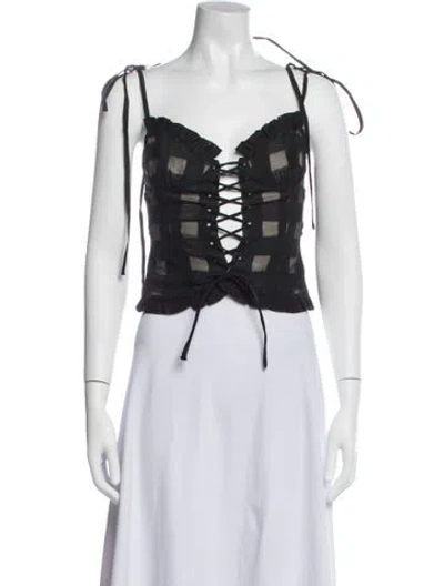 Pre-owned Lpa Graphic Print V-neck Crop Top In White