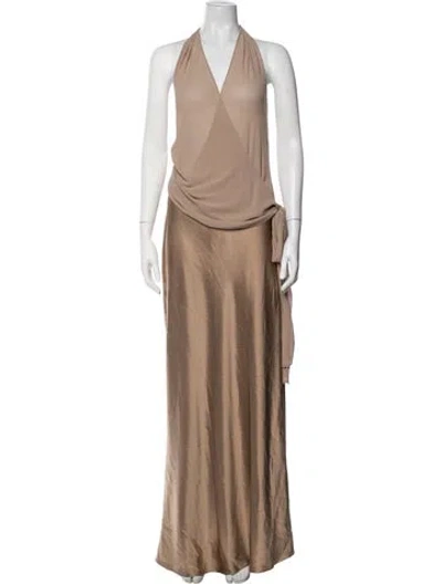 Pre-owned Lpa Halterneck Long Dress In Neutrals