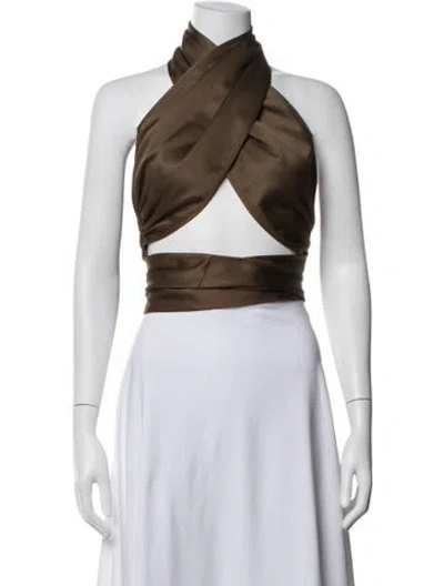 Pre-owned Lpa Halterneck Sleeveless Crop Top In Brown