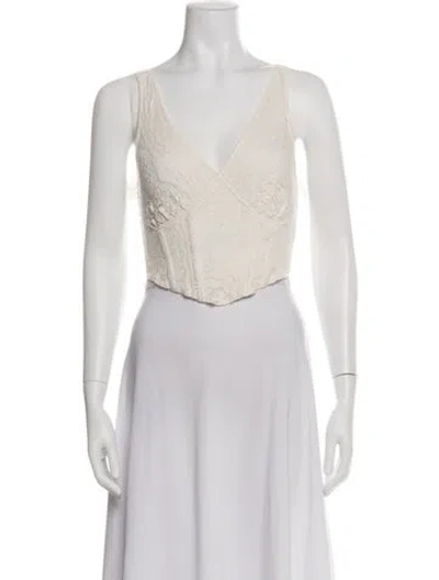 Pre-owned Lpa Lace Pattern V-neck Crop Top In Blue