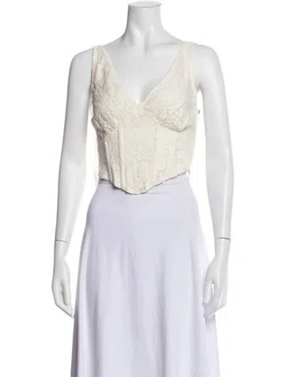 Pre-owned Lpa Lace Pattern V-neck Crop Top W/ Tags In Neutrals