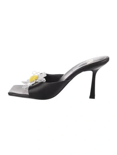 Pre-owned Lpa Leather Floral Print Sandals In Black
