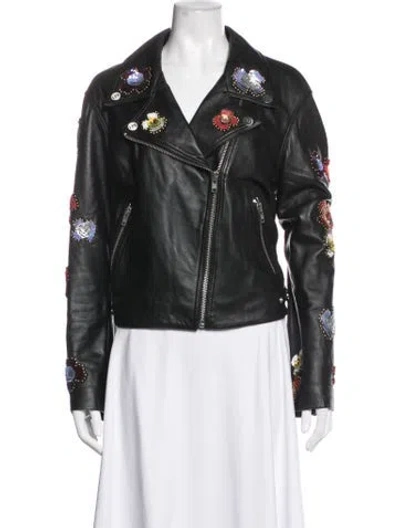 Pre-owned Lpa Leather Patterned Biker Jacket In Black