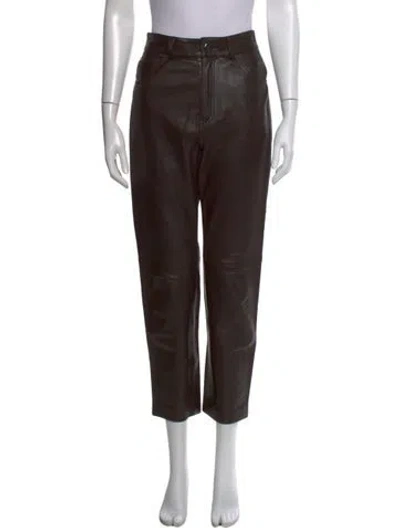 Pre-owned Lpa Leather Straight Leg Pants In Brown