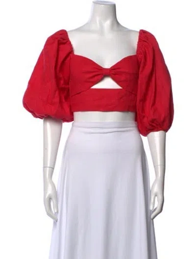 Pre-owned Lpa Linen Square Neckline Crop Top In Red