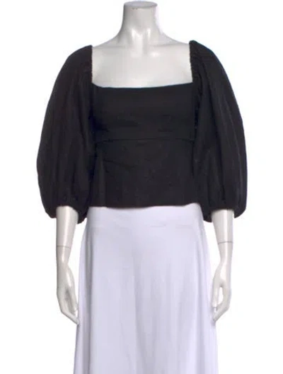 Pre-owned Lpa Linen Square Neckline Top In Black