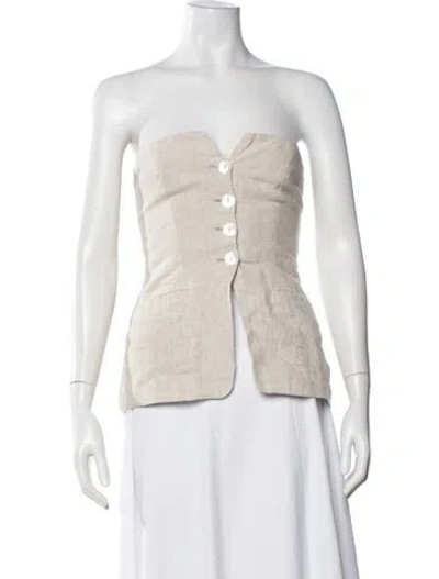 Pre-owned Lpa Linen Strapless Button-up Top In Neutral