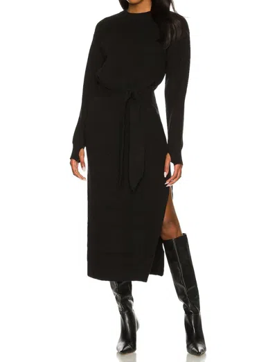 Lpa Long Sleeve Ribbed Midi Dress In Black