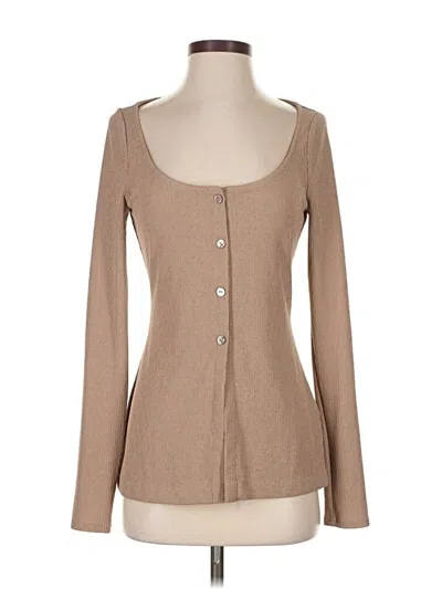 Pre-owned Lpa Long Sleeve Top Tan Scoop Neck Tops In Brown
