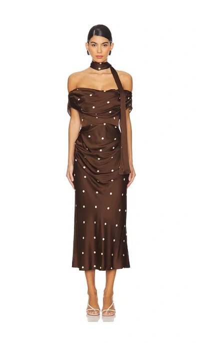 Lpa Luisa Midi Dress In Brown & Cream Dot