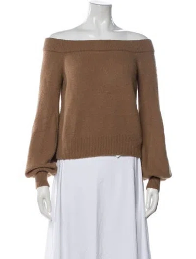 Pre-owned Lpa Merino Wool Off-the-shoulder Sweater In Brown