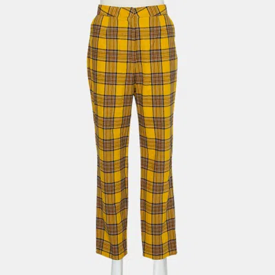 Lpa Mustard Yellow Cotton Plaid Slim Trousers In Multi