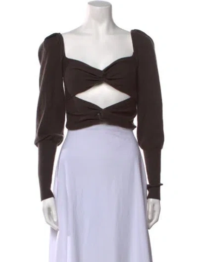 Pre-owned Lpa Off-the-shoulder Long Sleeve Crop Top In Brown