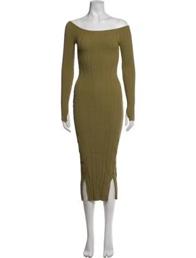 Pre-owned Lpa Off-the-shoulder Midi Length Dress In Green