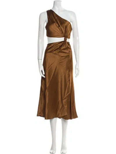 Pre-owned Lpa One-shoulder Midi Length Dress In Brown