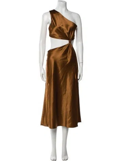 Pre-owned Lpa One-shoulder Midi Length Dress In Brown