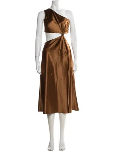 Pre-owned Lpa One-shoulder Midi Length Dress In Brown