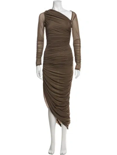 Pre-owned Lpa One-shoulder Midi Length Dress In Brown
