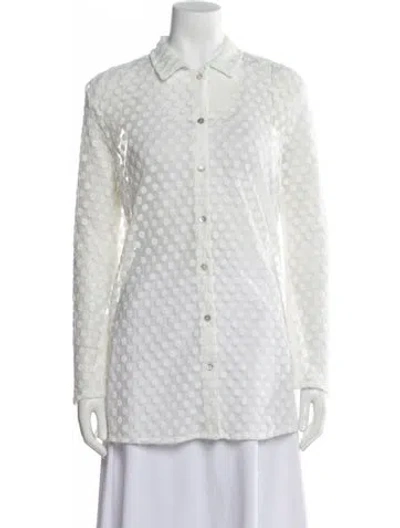 Pre-owned Lpa Patterned Long Sleeve Button-up Top In White