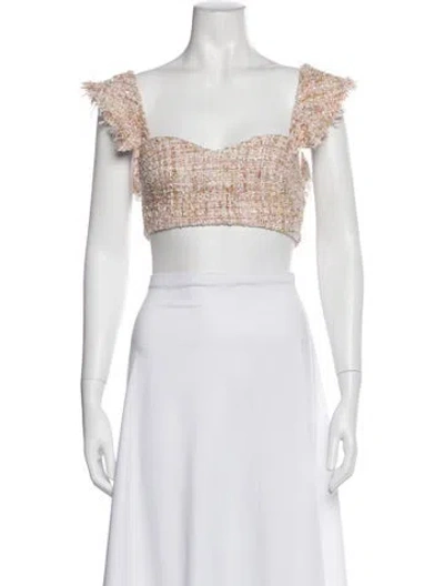 Pre-owned Lpa Patterned Square Neckline Crop Top In Yellow