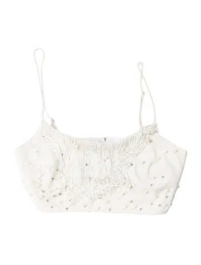 Pre-owned Lpa Patterned Strapless Crop Top In White