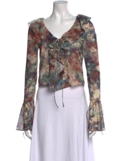 Pre-owned Lpa Patterned V-neck Blouse In Multi