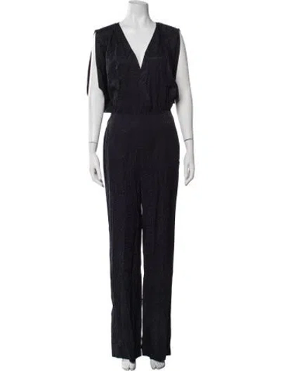 Pre-owned Lpa Patterned V-neck Jumpsuit In Blue