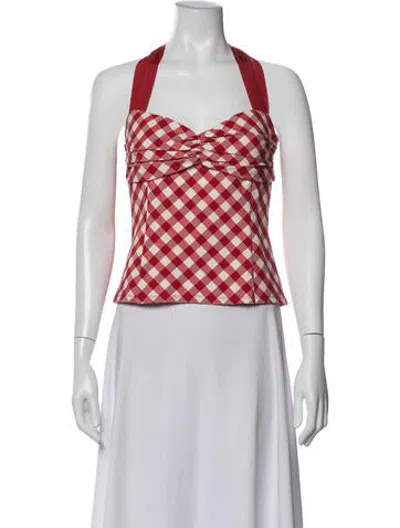 Pre-owned Lpa Plaid Print Halterneck Crop Top In White