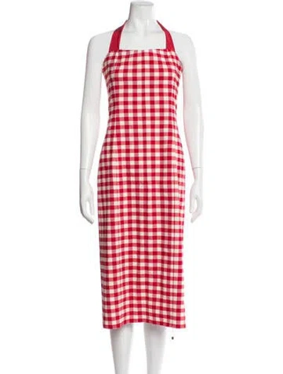 Pre-owned Lpa Plaid Print Long Dress In Red