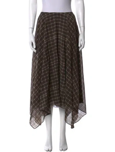 Pre-owned Lpa Plaid Print Midi Length Skirt In Brown