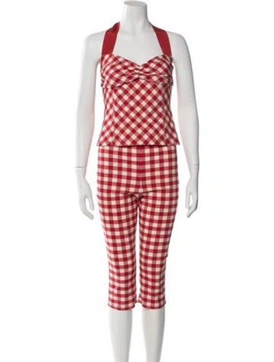 Pre-owned Lpa Plaid Print Pant Set In Red