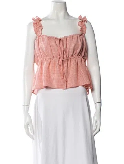 Pre-owned Lpa Plaid Print Square Neckline Crop Top In Pink