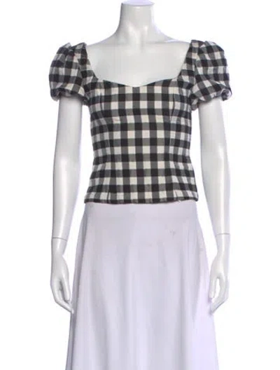 Pre-owned Lpa Plaid Print Square Neckline Top In Blue
