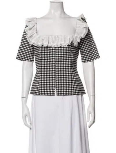 Pre-owned Lpa Plaid Print Square Neckline Top In White