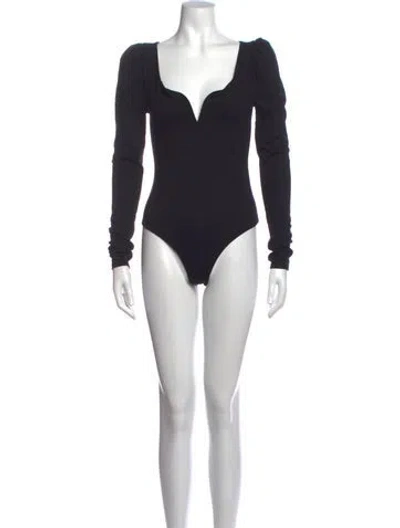 Pre-owned Lpa Plunge Neckline Long Sleeve Bodysuit In Black