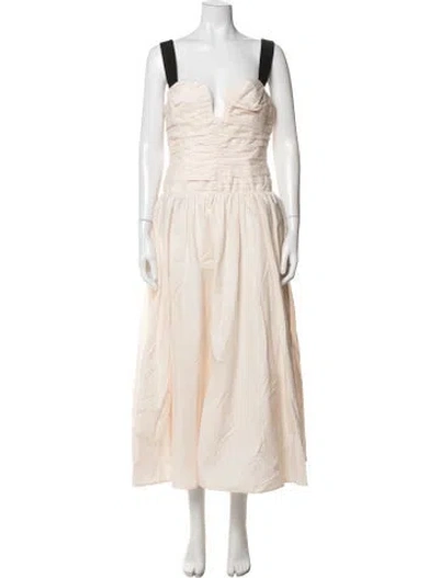 Pre-owned Lpa Plunge Neckline Midi Length Dress In Neutral