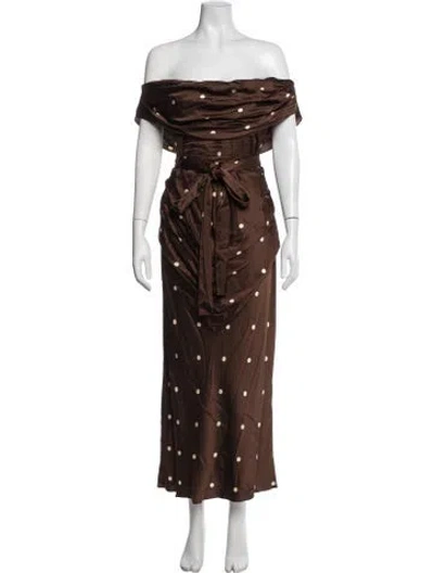Pre-owned Lpa Polka Dot Print Long Dress In Brown