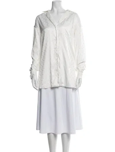 Pre-owned Lpa Polka Dot Print Long Sleeve Button-up Top In White