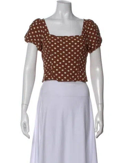 Pre-owned Lpa Polka Dot Print Square Neckline Crop Top In Brown