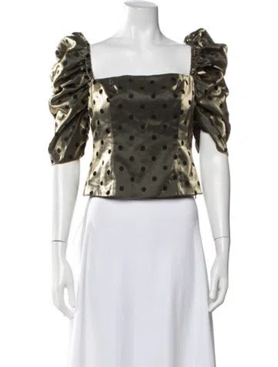 Pre-owned Lpa Polka Dot Print Square Neckline Top In Green