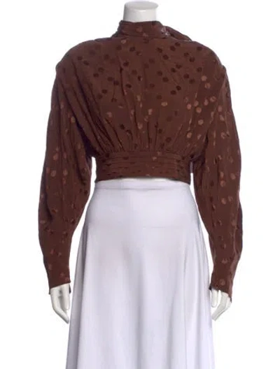 Pre-owned Lpa Polka Dot Print Tie Neck Blouse W/ Tags In Brown