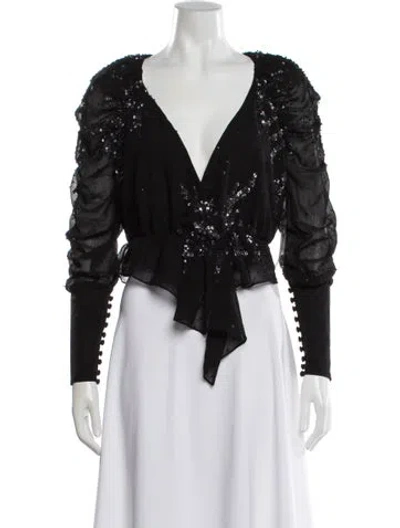 Pre-owned Lpa Printed V-neck Blouse W/ Tags In Black
