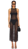Lpa Ryclen Open Knit Midi Dress In 黑色