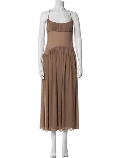 Pre-owned Lpa Scoop Neck Midi Length Dress In Brown