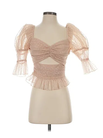 Pre-owned Lpa Short Sleeve Top Tan Sweetheart Neckline Tops In Brown