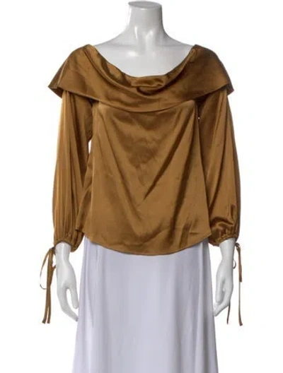 Pre-owned Lpa Silk Off-the-shoulder Blouse In Brown